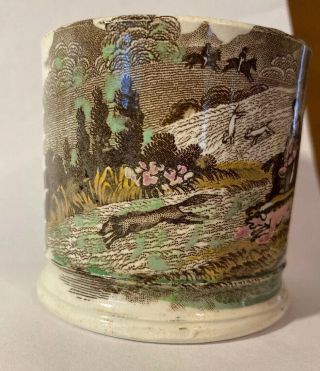 Antique Staffordshire transfer ware Pearlware Hunting Child ' s Mug early 19th c 3