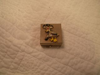 Vtg Small Metal Trinket Box With Duck And Umbrello,