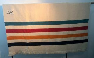 Vintage Baron Woolen Mills Hudson Bay Style Point Blanket 71”x88” 1950s