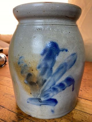 Cf43 Antique Blue Cobalt Salt Glazed Stoneware Pottery Crock Olean Ny
