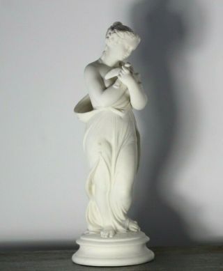 Antique Mid 19thc English Copeland ? Parian Ware Roman Nude Woman W/ Bird Statue