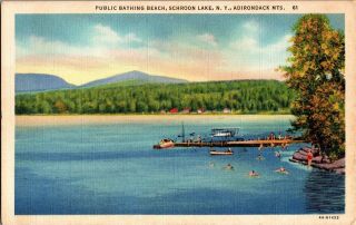 Public Bathing Beach On Schroon Lake Ny Adirondack Mts Vintage Postcard T18