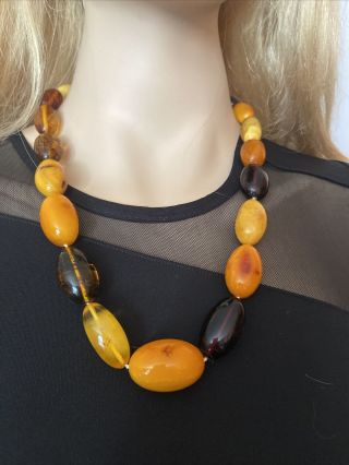 Vintage Real Large Multicolor Natural Baltic Amber Beads Necklace 89 Gr