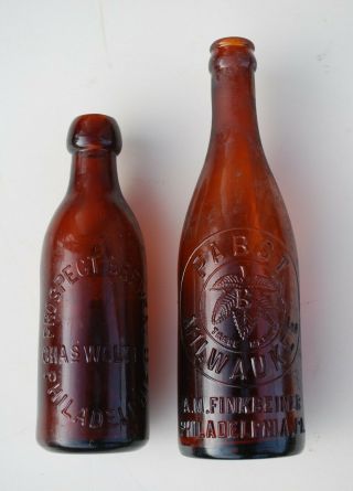 2 Dark Amber Philadelphia Beer Bottles /chas Wolters,  Pabst Finkbeiner