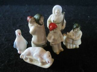 Antique Miniature German Bisque Porcelain Eskimo Family Figurines Early 1900 