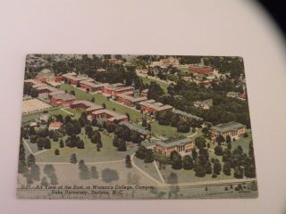 Vintage Curt Teich Linen Postcard Air View East Campus Duke University Durham Nc
