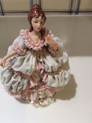 Antique Victorian Lady Dresden Lace Porcelain Figurine Germany Hand Painted 7”