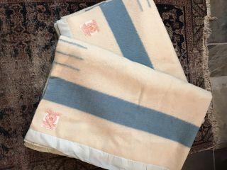 Two Vintage 3.  5 Point Hudson Bay Blankets,  Sky Blue Stripe,  Some Flaws