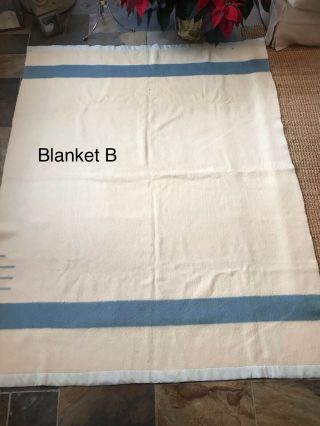 TWO Vintage 3.  5 point Hudson Bay Blankets,  Sky Blue Stripe,  Some Flaws 4