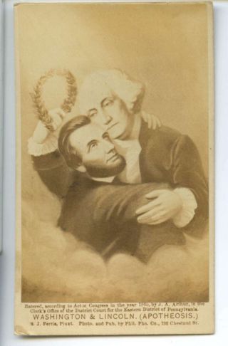 Washington & Lincoln Apotheosis Civil War Era Vintage Cdv Photo Cartes De Vistie