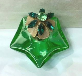 Vintage Jeweled Lt & Dk Green Top Green Glass Atomizer Perfume Bottle