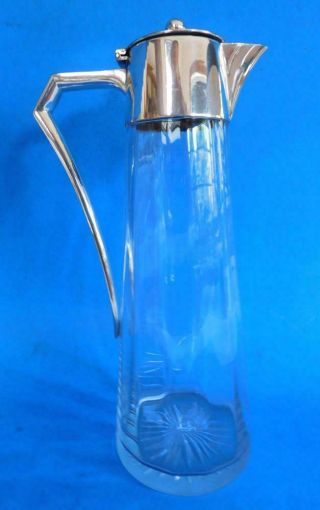 Elegant Art Deco Cut Glass Claret Wine Jug Silver Lid & Handle 1920s