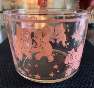 14 Pc.  Vintage Hazel Atlas Pink Dancing Elephant Glass Cocktail Shaker Ice Bucket