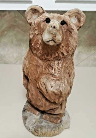 Vintage Hand Carved Solid Wood Wooden Bear 19 " Tall Statue