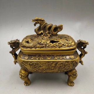 Chinese Perfect Old Copper Hand - Made Dragon Decorative Incense Burner Decoration