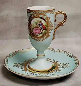 Rare Lefton China 1356 Robins Egg Blue Footed Demitasse Tea Cup & Saucer Set