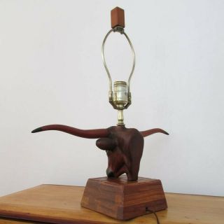Vintage Brandt Ranch Oak Longhorn Lamp 4
