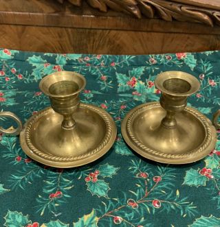 Vintage Small Brass Candle Holder With Finger Grip And A Base Drip Tray