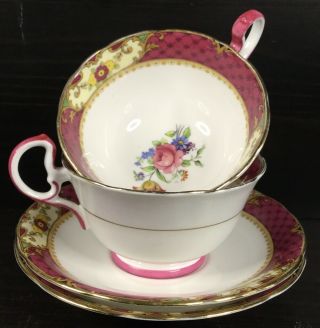 Aynsley Fine Bone China Made In England 4 Pc.  Cup And Saucer Set Rare,  Exc