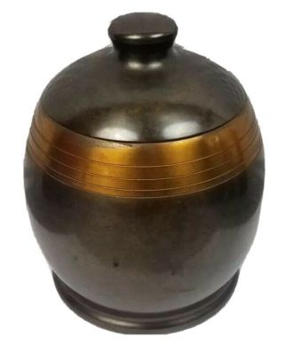 Rare Vintage Silver Crest Bronze Canister Jar Lid Arts And Crafts Era