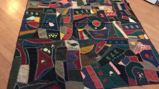 Antique Vintage Crazy Quilt Loaded Embroidery Heirloom 80 X 70 1900 