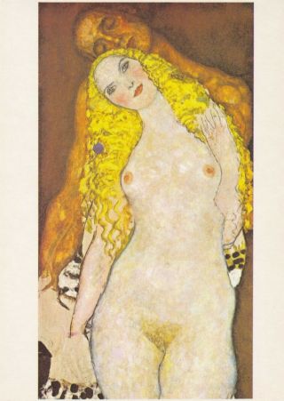 Adam And Eve 1917 Detail Paint By Gustav Klimt Art Postcard Magna Edition 1990s