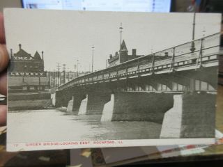 Vintage Old Postcard Illinois Rockford Girder Bridge Ymca Building Laundry Store