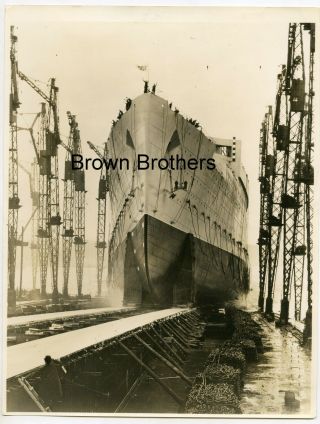 Vintage 1934 Launching Of Ocean Liner Queen Mary Clydebank Scotland Photo - Bb