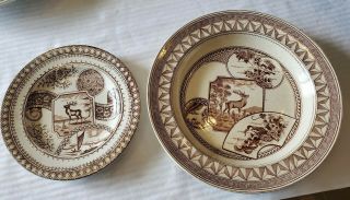 3 Antique Stag Plates Warwick Brown Aesthetic Transferware J Dimmock Bowls&plate