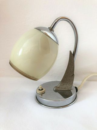 Stunning Art Deco Chrome & Glass Table Lamp By Zukov - Vintage Czech Desk Lamp