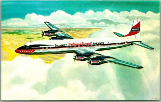 Vintage Braniff International Airways Aviation Postcard Douglas Dc - 7c Plane
