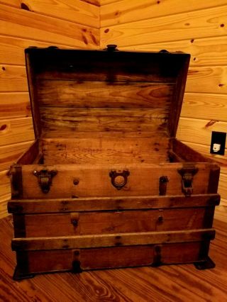 Vintage Steamer Trunk Storage Chest Antique Wood Box Coffee Table Distressed