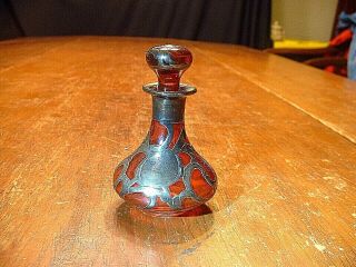 Scarce Antique Miniature Sterling Overlaid Ruby Perfume Bottle