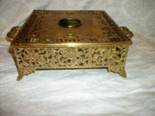 Antique French Brass Bronze Ormolu Teapot Warmer Candle Cup Trivet Ornate