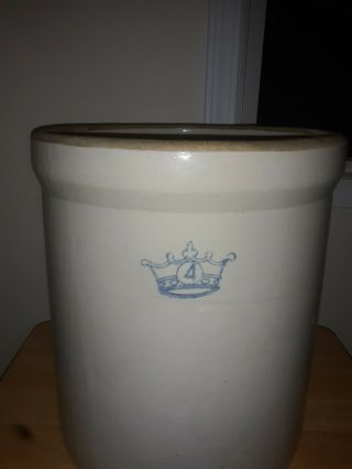 Vintage Antique Stoneware 4 Gallon Crock Large Beige Crown 3
