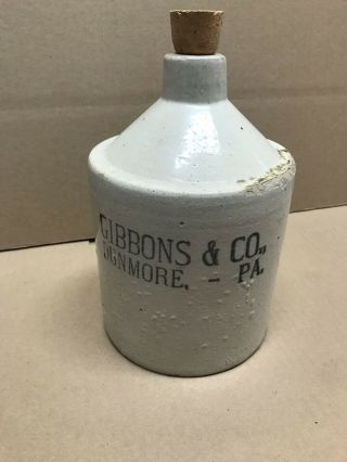 Antique Gibbons & Co.  Pa 1/2 Gal Stoneware Jug Whiskey Crock