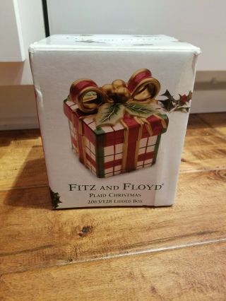 Fitz And Floyd Plaid Christmas Lidded Ceramic Box 2063/128,  Red,  Gold,  & Green