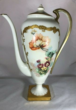 Antique Willets Belleek Coffee - Chocolate Pot Hand Painted C 1887 - 1912
