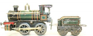 Vintage Pre - War Karl Bub (kbn) Clockwork 0 - 4 - 0 Locomotive W/ Tender