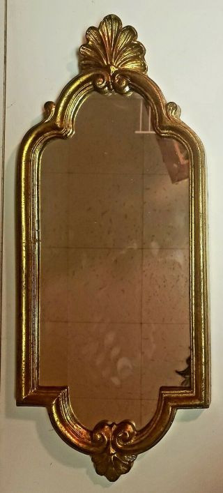 Vintage Hollywood Regency Gold Italian Style Wall Mirror 15 " X6.  25 " Scroll Carved