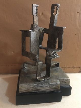 Vintage Mid Century Modern Abstract Cubism Brutalist Metal Sculpture