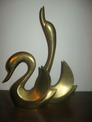Art Deco Rare Vintage Brass Swans 16 " H & 8 3/4 " H,  Both 7 1/2 " At Widest