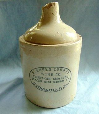Steuben County Wine Co.  Rare Antique 1/2 Gal Advertising Jug Red Wing Stoneware