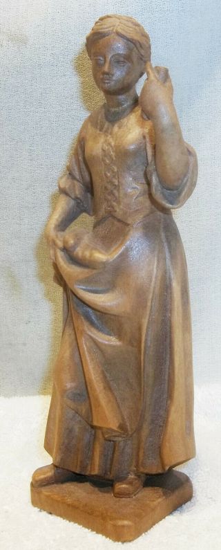 Vintage Swiss Or Black Forest Hand Carved Wood Woman w/ Bread Loaves Figure 2