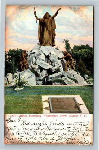 Albany Ny,  Moses Fountain,  Washington Park,  York Vintage Postcard