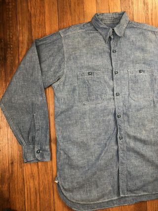 Antique Vtg WW2 US NAVY Military CHAMBRAY DENIM 15 1/2 Unifrom Shirt Gusset ID’D 2