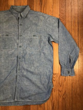 Antique Vtg WW2 US NAVY Military CHAMBRAY DENIM 15 1/2 Unifrom Shirt Gusset ID’D 3
