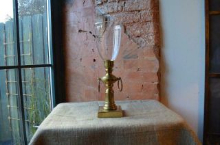 Vtg/antique Solid Brass Hurricane Lamp Candlestick Candle Holder Ring Handles