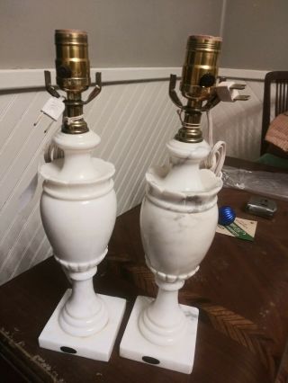 Vintage Italian Alabaster Urn Style Table Lamp Pair