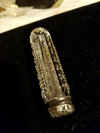 Antique Victorian Cut Glass Crystal Sterling Lay Down Perfume Scent Bottle
